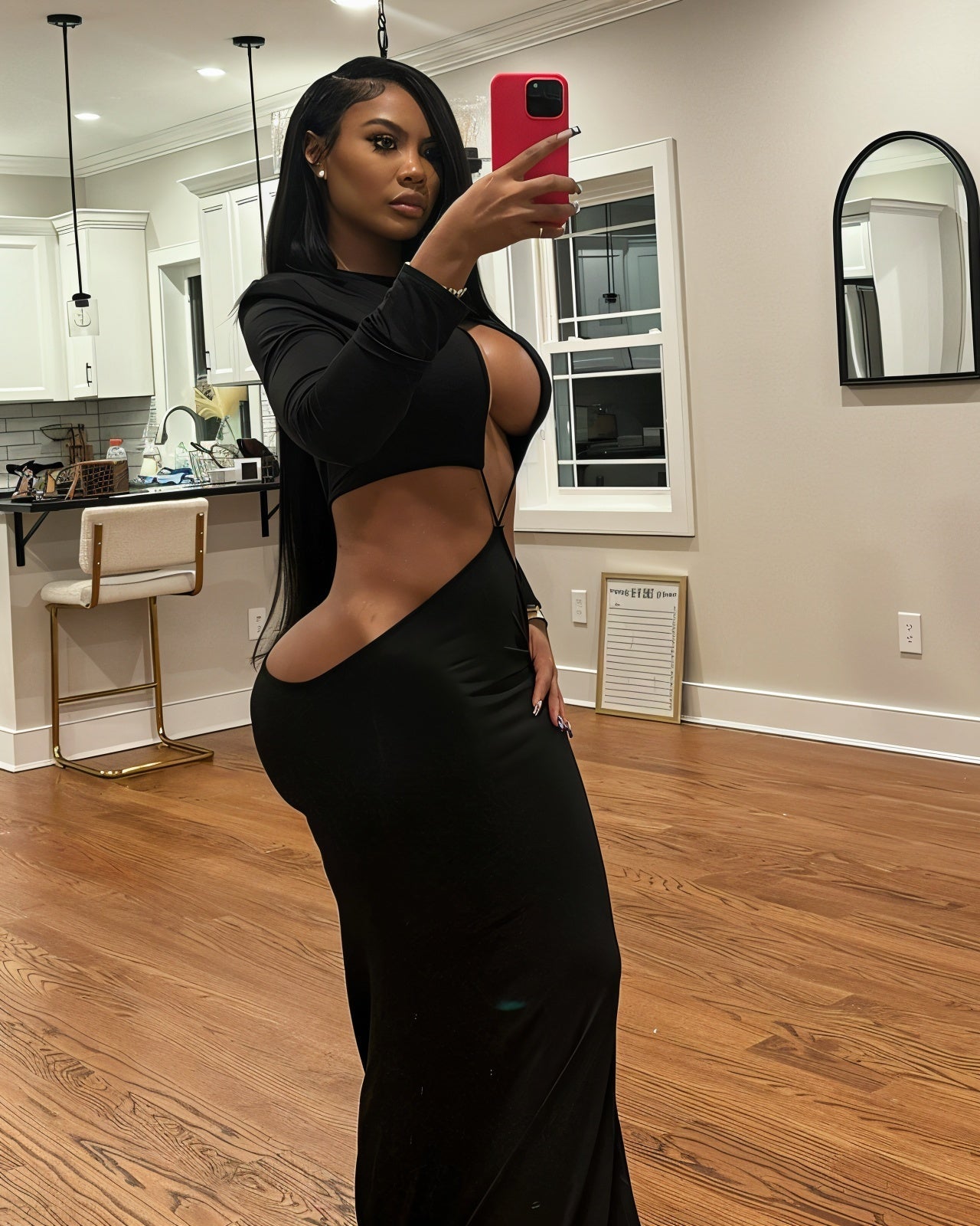 PARKER Long Sleeve Cut-out Maxi Dress