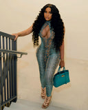 KENZIE Snakeskin Cut-Out Jumpsuit