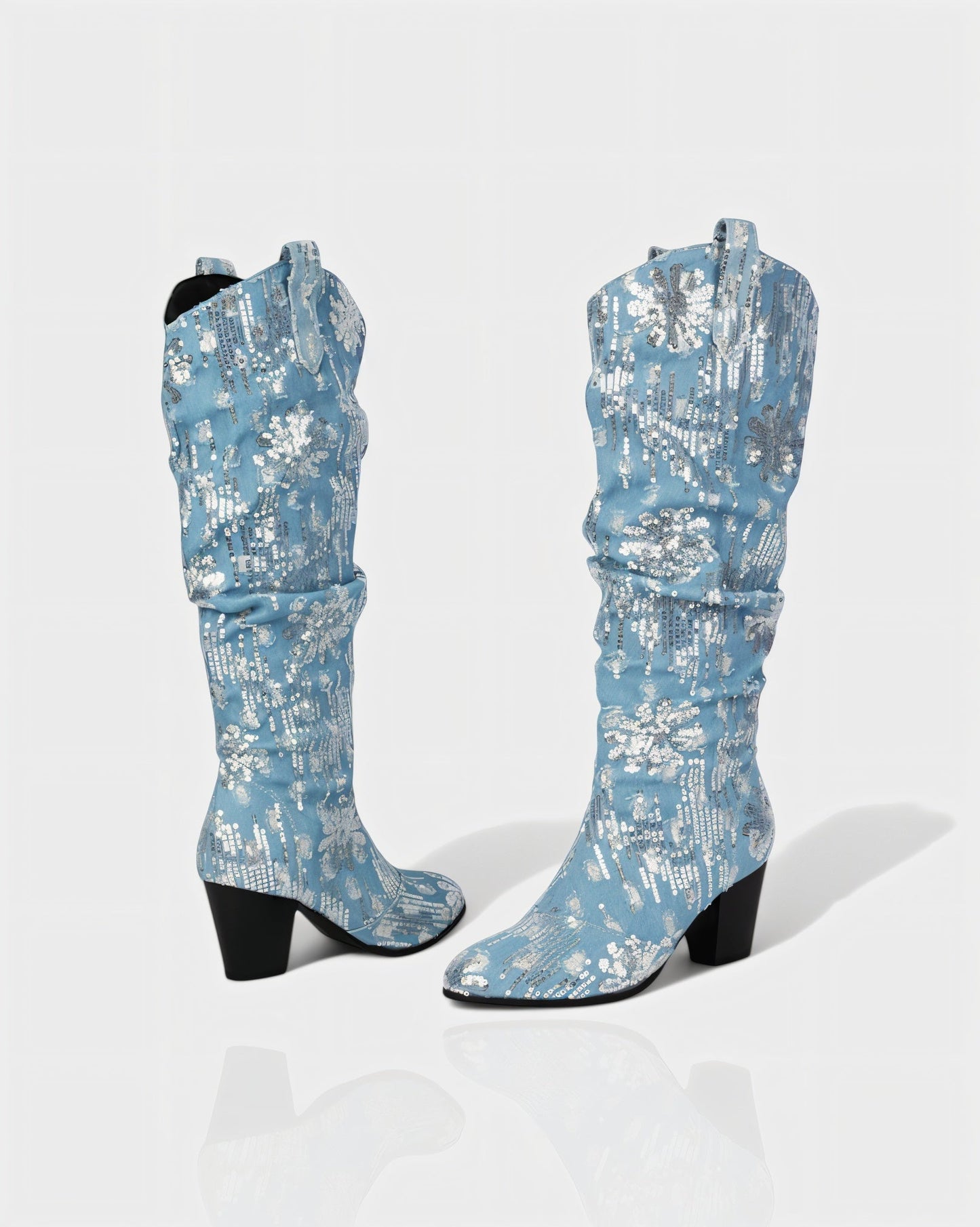 DIANNE Sequin Floral Denim Cowboy Boots
