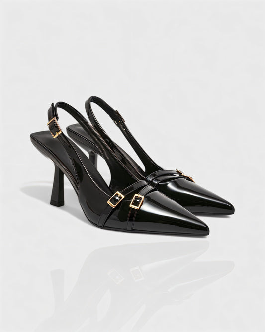 VALEN Patent Buckle Slingback Heels