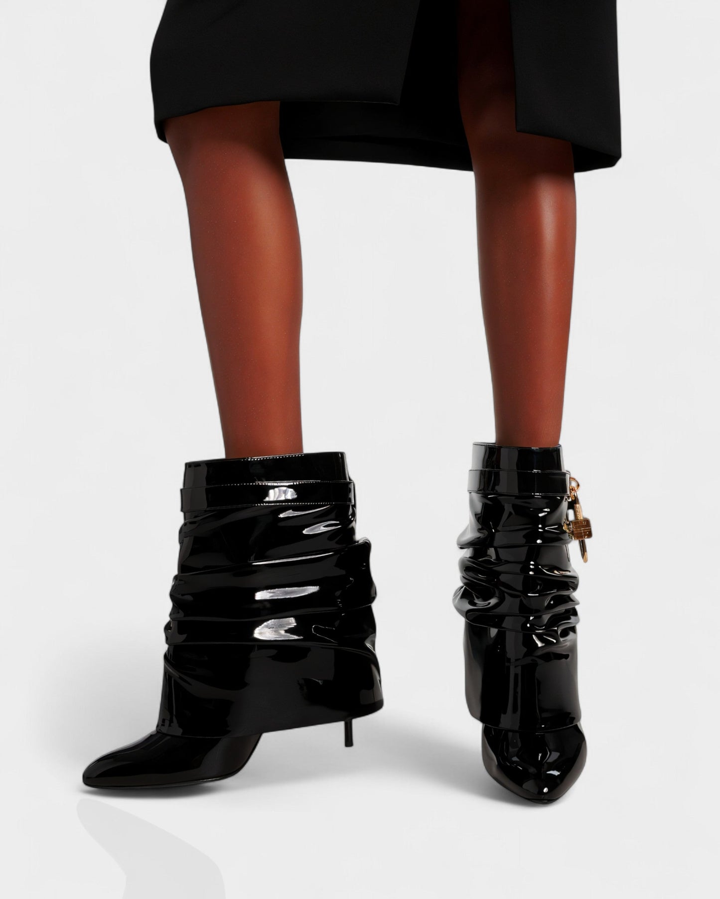 HALINA Padlock Slouch Stiletto Ankle Boots