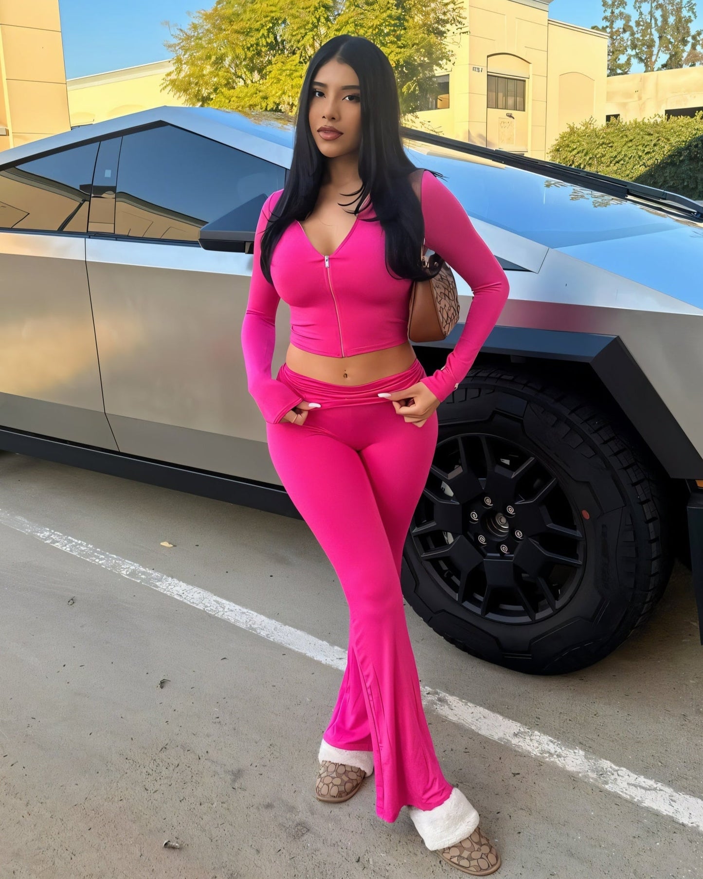 RAINY Zip-Up Hoodie and Flare Pants Set