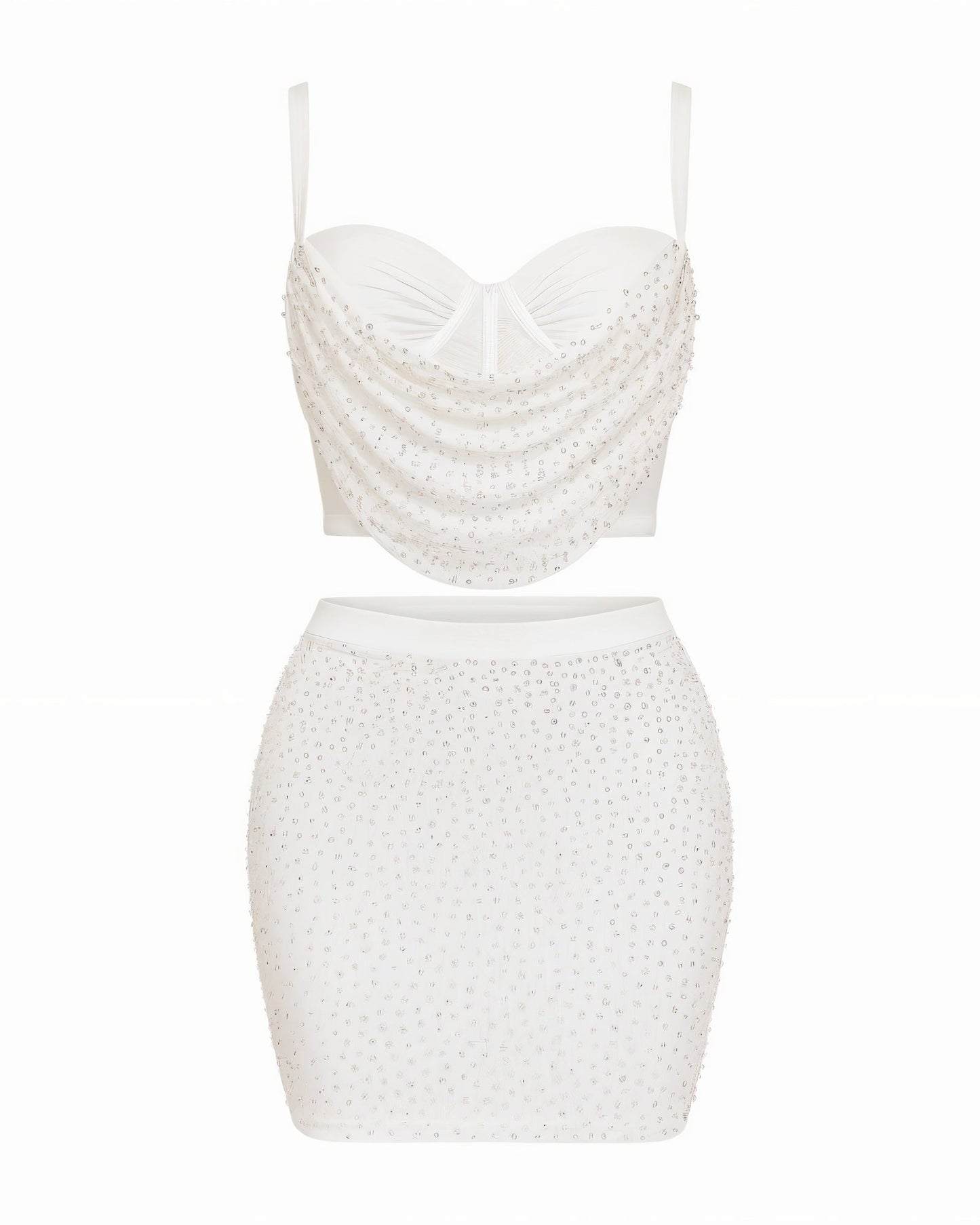 EVANIE Diamond & Pearl Embellished Crop Top & Skirt Set