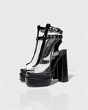 ELARYA Peep Toe Heels with Clear Panels & Ankle Strap