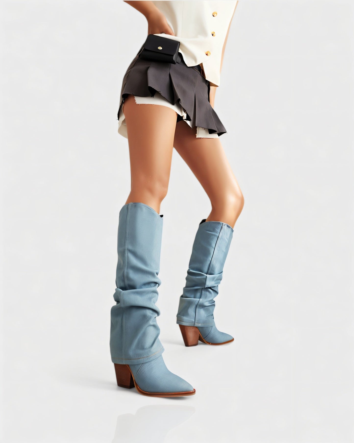 BETTY Denim Pointed Toe Slouchy Cowboy Boots
