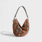 MADIE Turquoise Embellished Brown Suede Hobo Bag