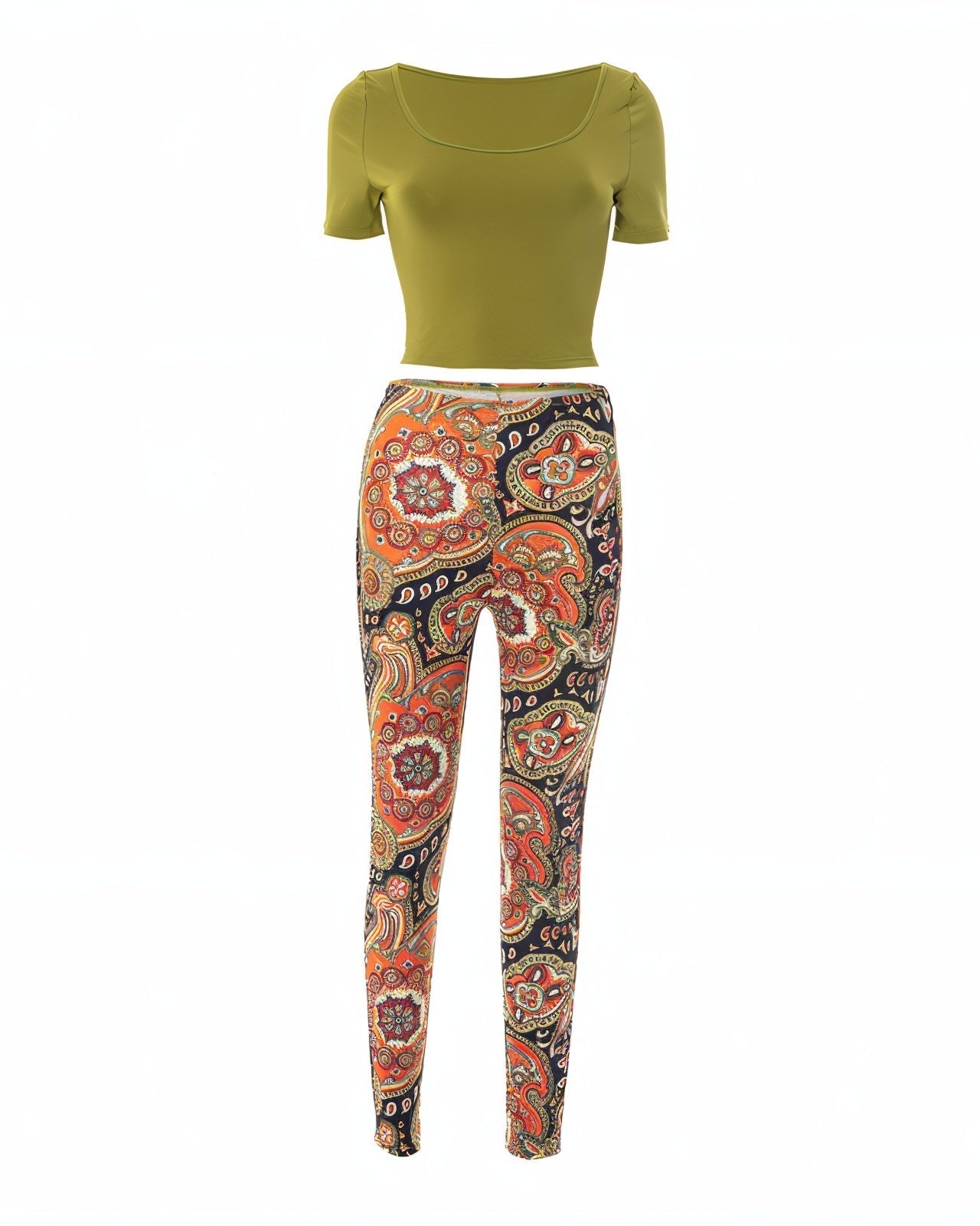 NICAMAE Crop Top & Abstract Printed Leggings Set