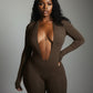 VEYONA Plunge Neck Long Sleeve Jumpsuit