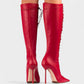 ESCAS Lace-Up Mesh Knee-High Stiletto Boots