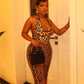 LORENA Sequin Leopard Print Halter Top and Pants Set