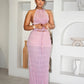 CHRISTINE Sheer Ruched Halter Top and Maxi Skirt Set