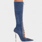 ESCAS Lace-Up Mesh Knee-High Stiletto Boots