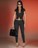 SHILLA Zip-Up Collared Crop Top & Leggings Set