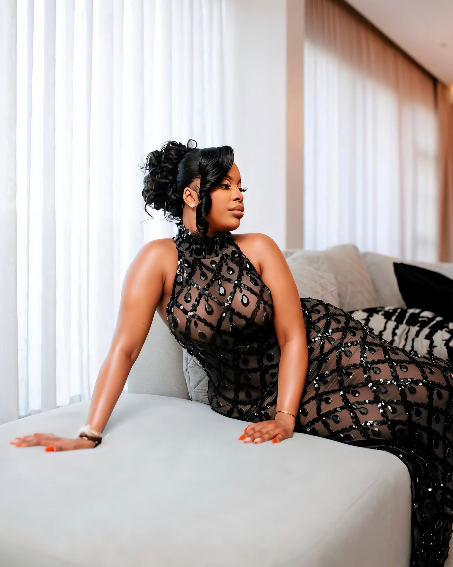 HOPE High Neck Tear Drop Rhinestone Maxi Dress