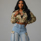 SHENA Floral Cropped Jacket & Cargo Jean Set