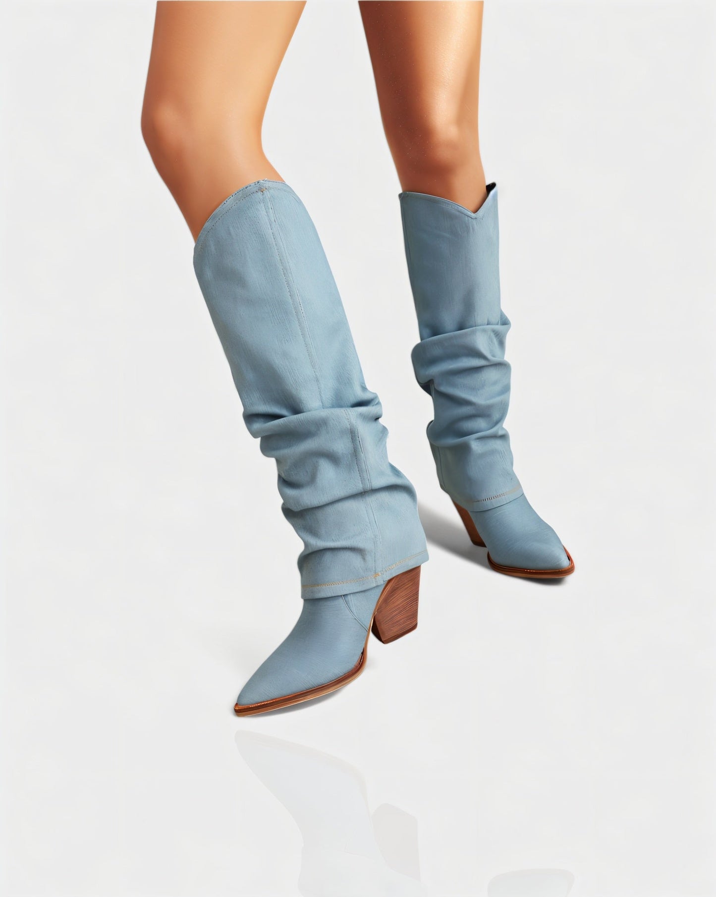 BETTY Denim Pointed Toe Slouchy Cowboy Boots