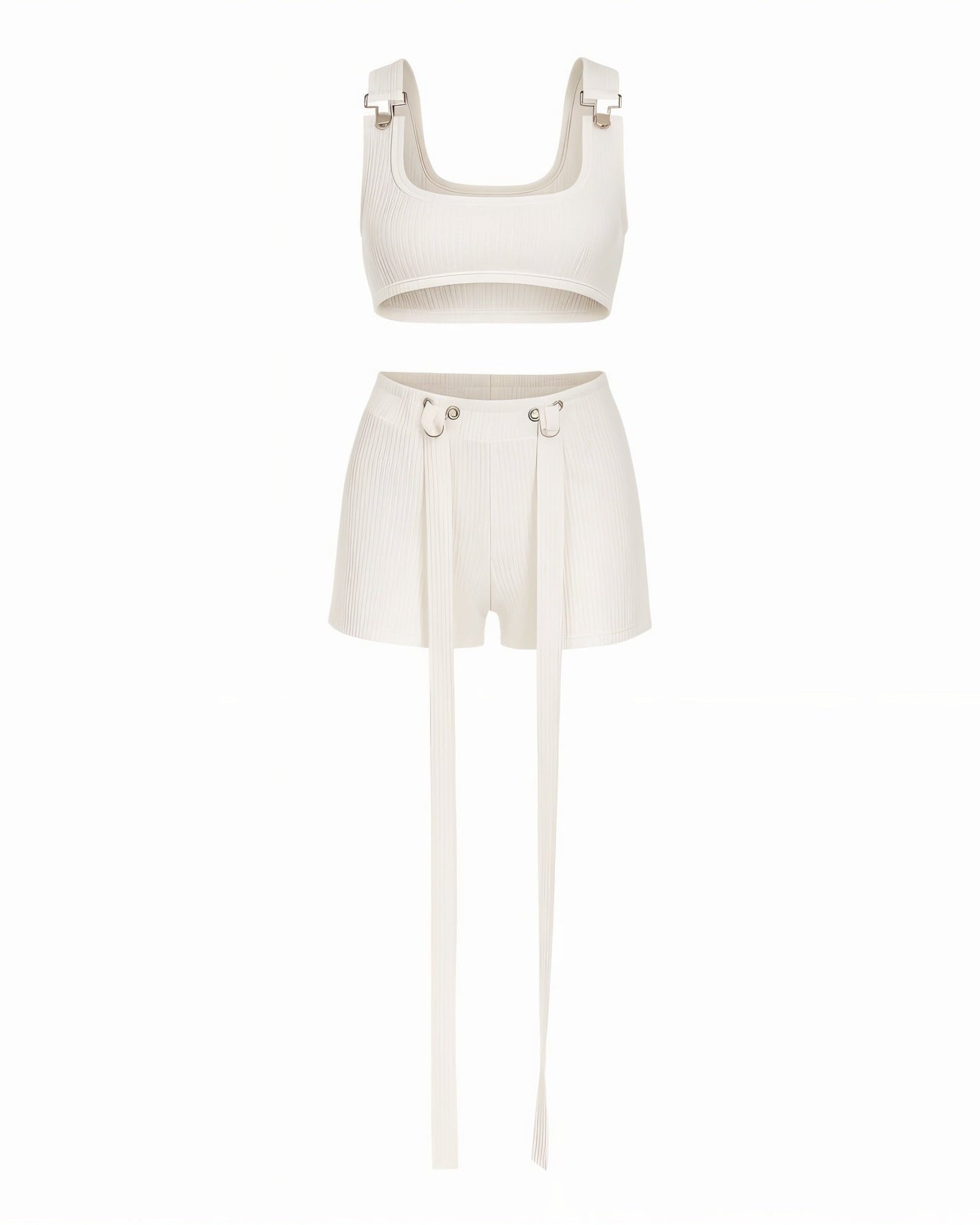CRISANTA Buckle Strap Crop Top & Tie-Detail Shorts
