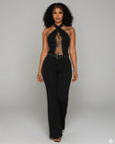 ALESSIA Eyelet Lace-Up Halter Jumpsuit