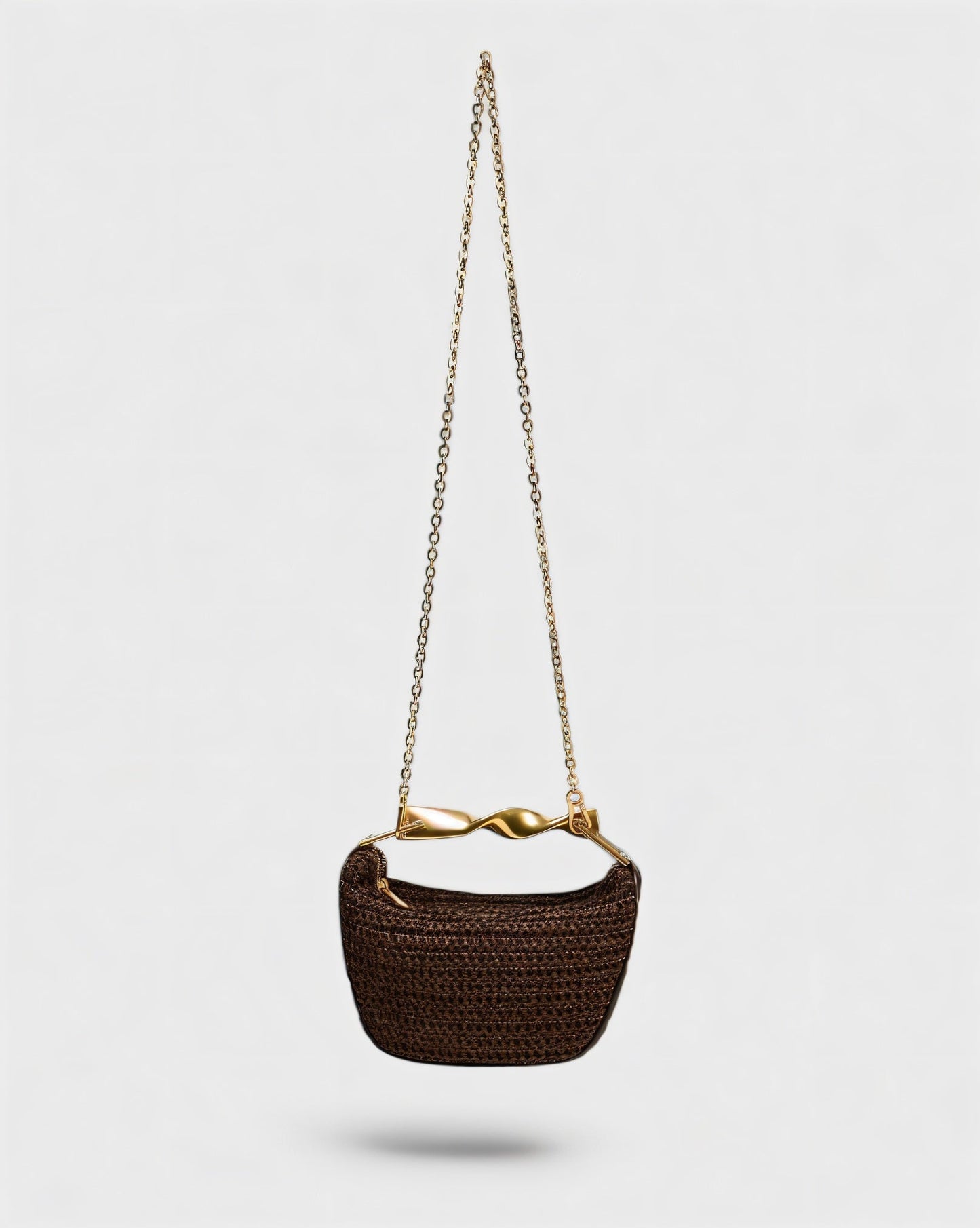 CRESSIDA Woven Half Moon Handbag with Gold Swirl Handle