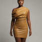 ORIELLE Faux Leather One-Shoulder Mini Dress