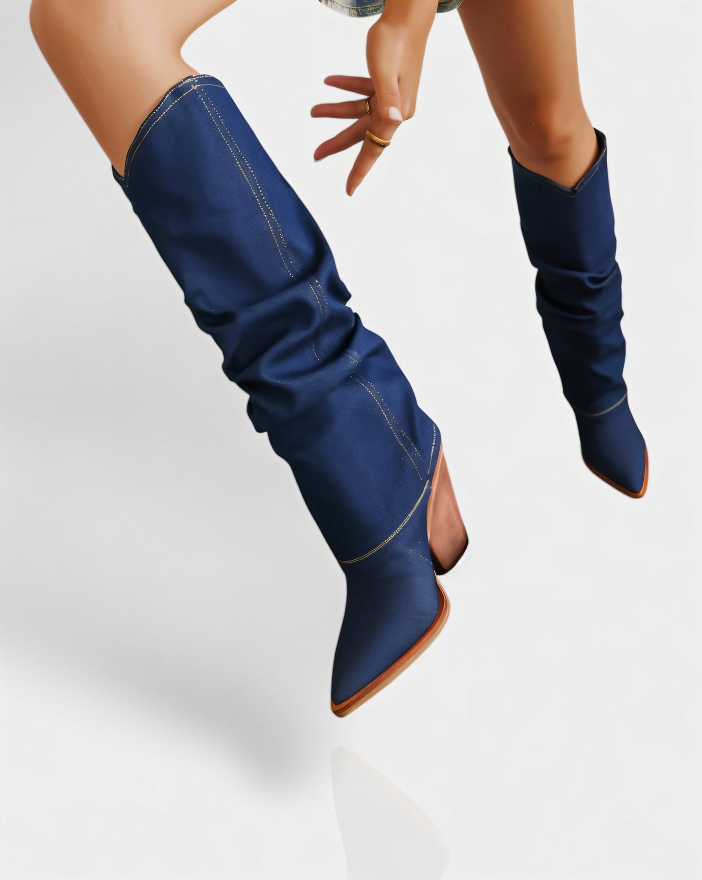 BETTY Denim Pointed Toe Slouchy Cowboy Boots