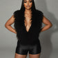 LANNY Deep V Neck Faux Feather Satin Romper