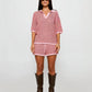 OLENNA Striped Knit Oversized Top &  Drawstring Short Set