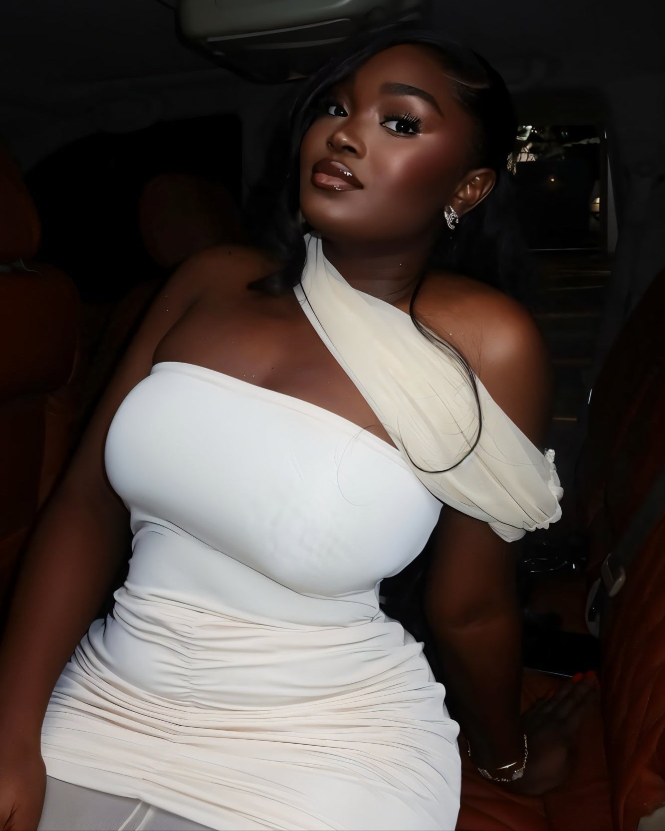 CALYRA Off-Shoulder Layered Mesh Maxi Dress