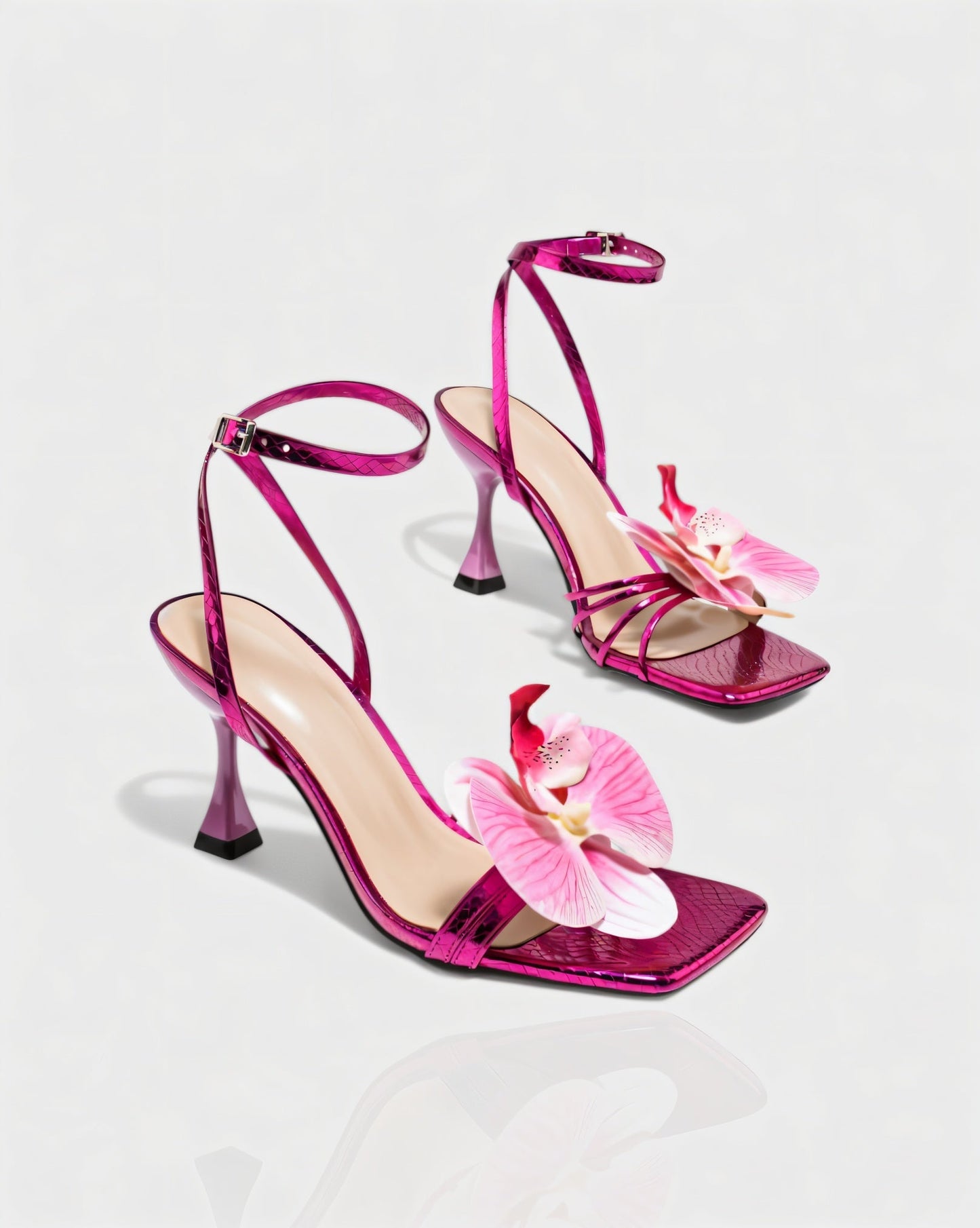VIONA Orchid Bloom Ankle Strap Heels