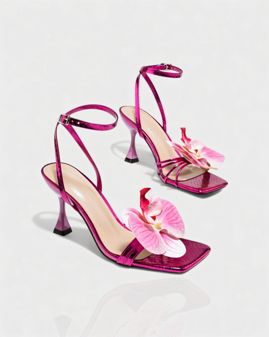 VIONA Orchid Bloom Ankle Strap Heels