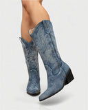 ALIANA Embroidered Denim Cowboy Boots
