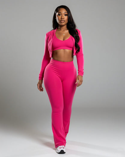 MARJORIE 3-Piece Zip Up Top & Flare Pants Set