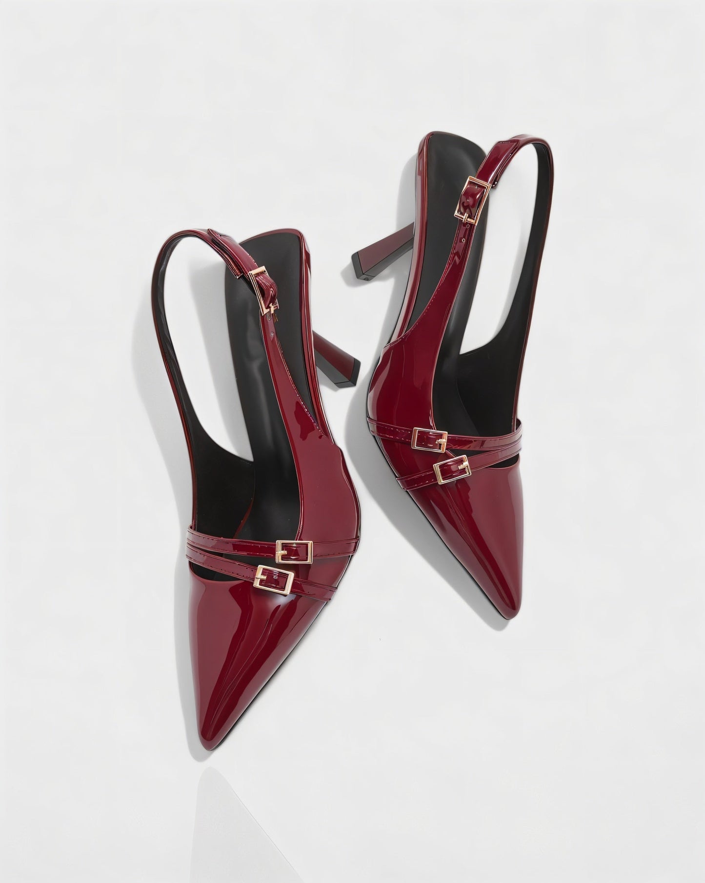 VALEN Patent Buckle Slingback Heels