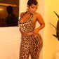 LORENA Sequin Leopard Print Halter Top and Pants Set