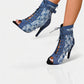 REIKO Buckled Ankle Strap Lace-Up Denim Boots