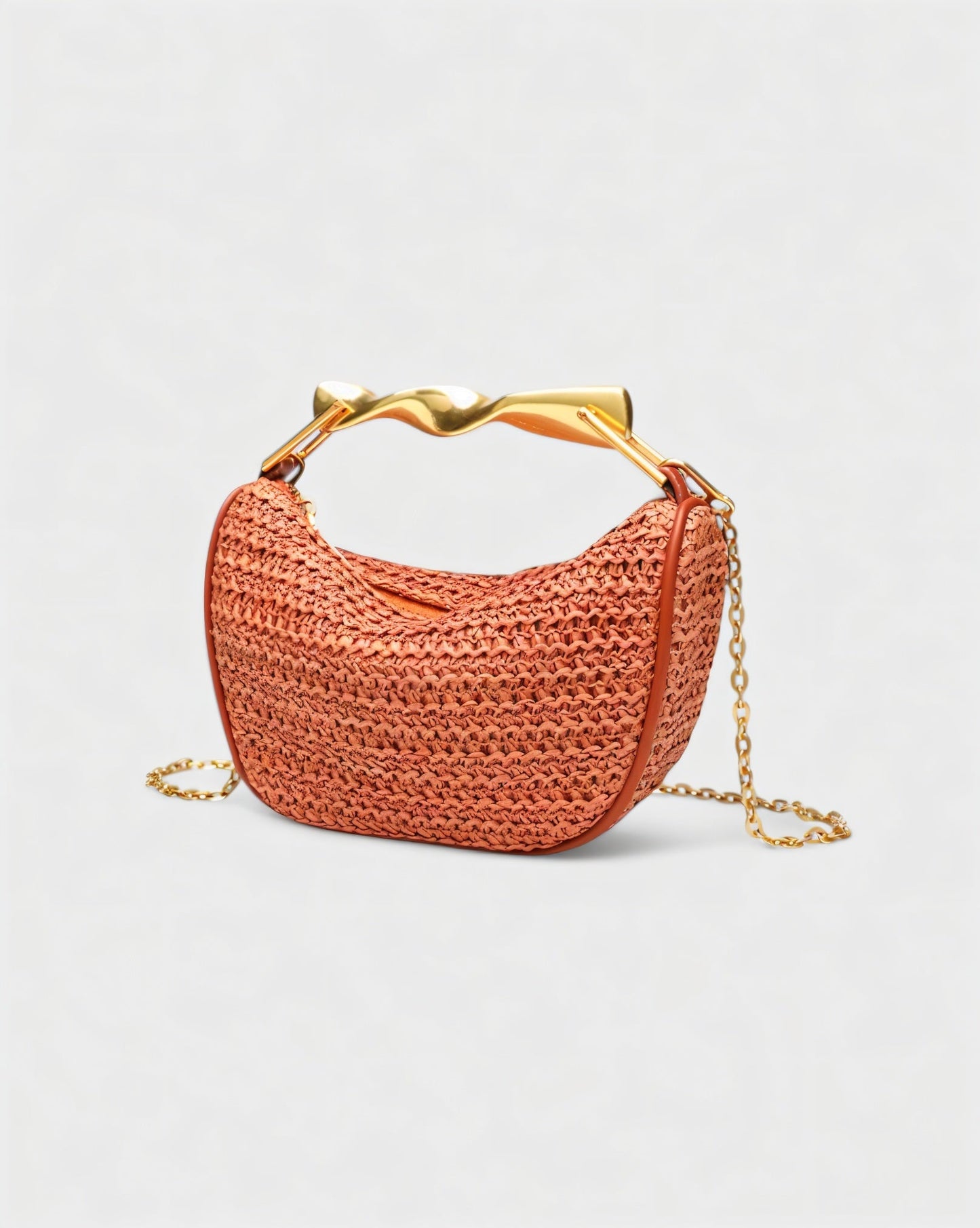 CRESSIDA Woven Half Moon Handbag with Gold Swirl Handle