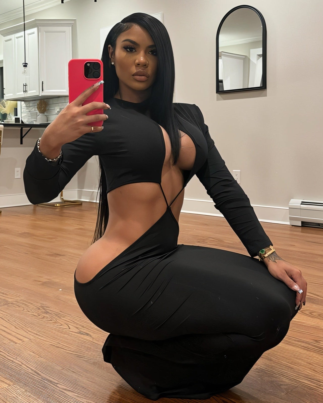 PARKER Long Sleeve Cut-out Maxi Dress