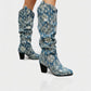 DIANNE Sequin Floral Denim Cowboy Boots