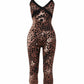 VALIE Leopard Print Lace Trim Jumpsuit