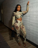 HAYANIE Slim Long-sleeved Top and Pants Set