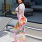 VANESSA Body Illusion Floral Print Maxi Dress