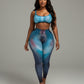ELAINE Abstract Striped Crop Top & Leggings Set