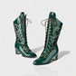 AROLA Lace-Up Embroidered Mid-Calf Boots