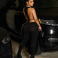 NERI Plunge V Cutout Bodysuit & Flare Pants Set