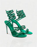 ALYRA Rhinestone Tassel Ankle-Wrap High Heels