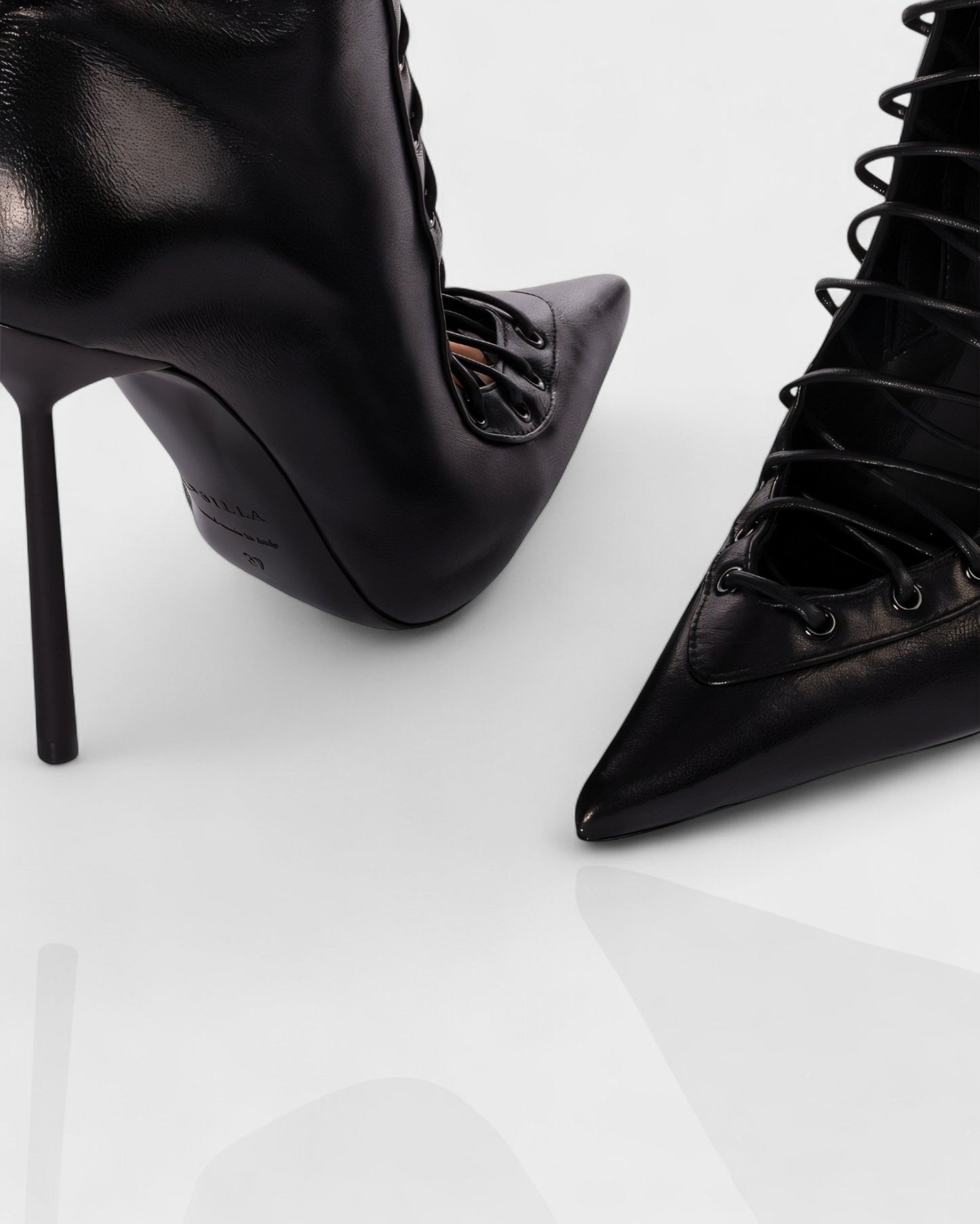 ESCAS Lace-Up Mesh Knee-High Stiletto Boots