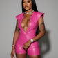 ANGELA Faux Leather Backless Romper