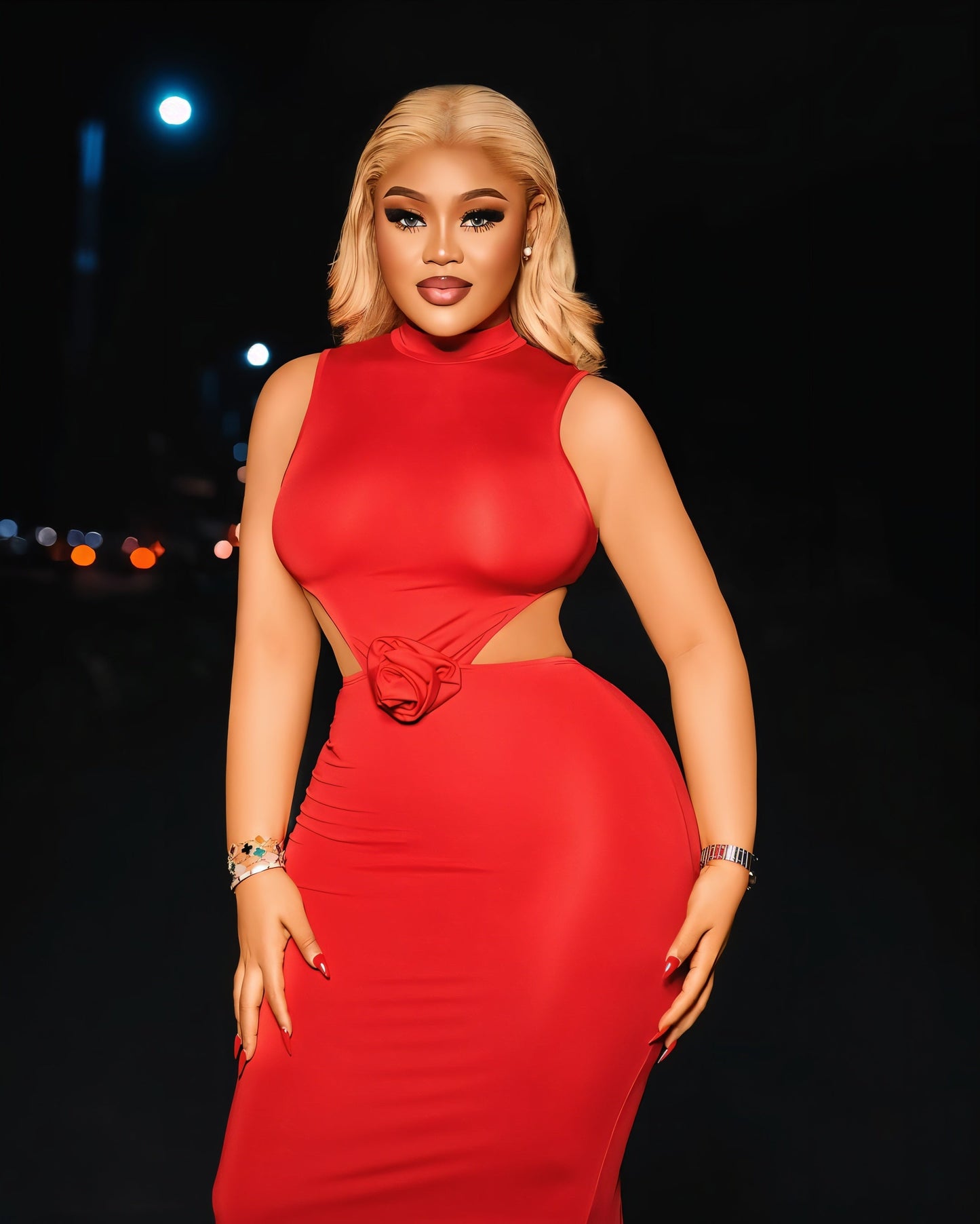 QUEENIE High-Neck Maxi Dress