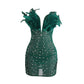 KAYALI Pearl & Rhinestone Embellished Feather Mini Dress