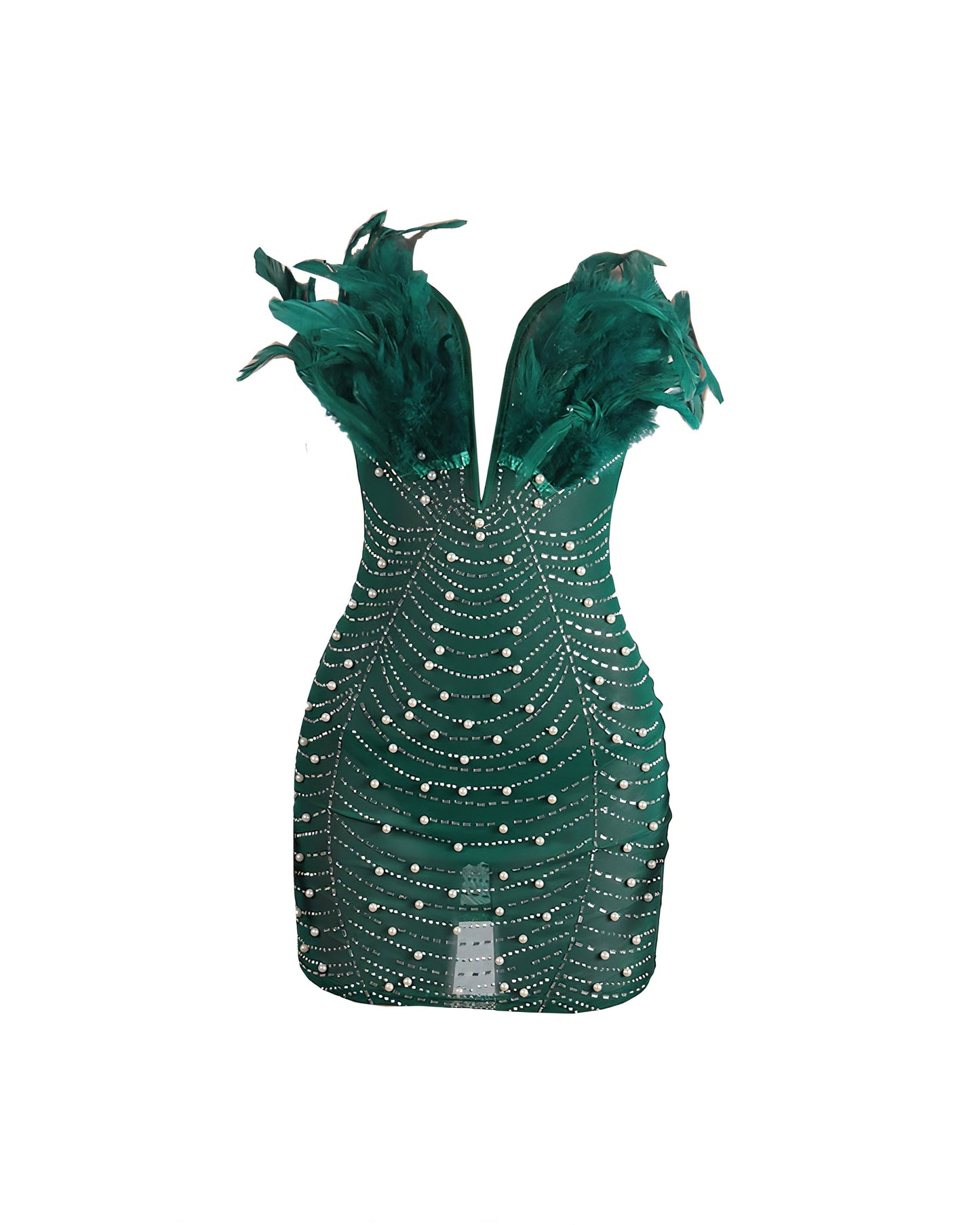 KAYALI Pearl & Rhinestone Embellished Feather Mini Dress